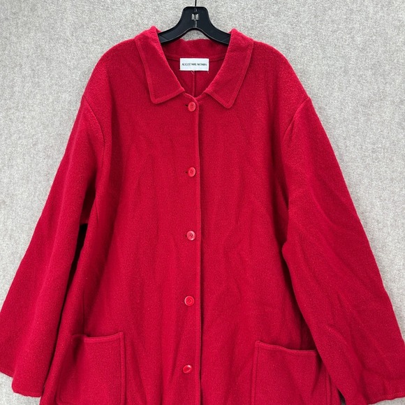 August Max Boiled Wool Long Line Cardigan Jacket Red Button Front Pockets 2XL - Picture 5 of 12